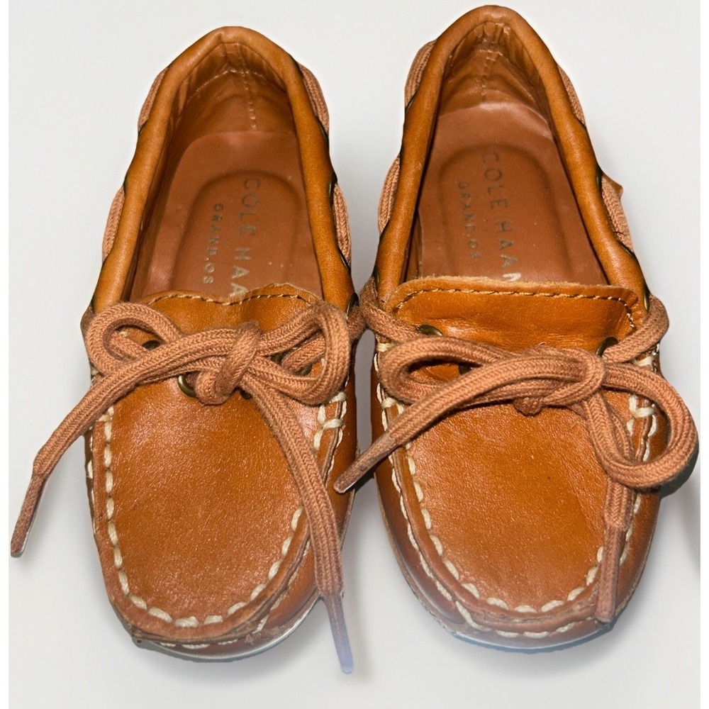 Cole Haan Grand OS Toddler Boys Boat Loafers Brown Cognac Leather Size 4.5